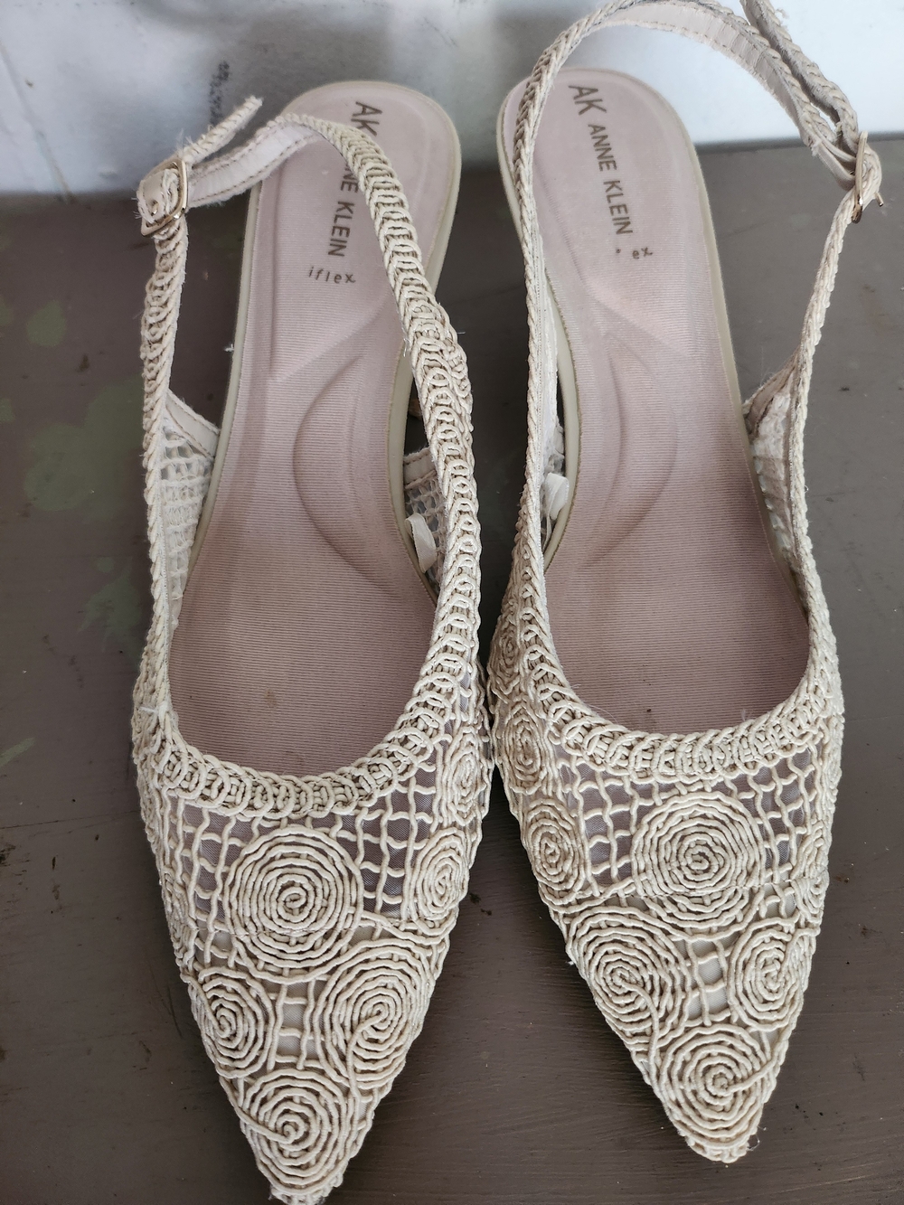 Anne Klein Flex Women's Crochet Slingback Heels Size 11M Ivory Cream